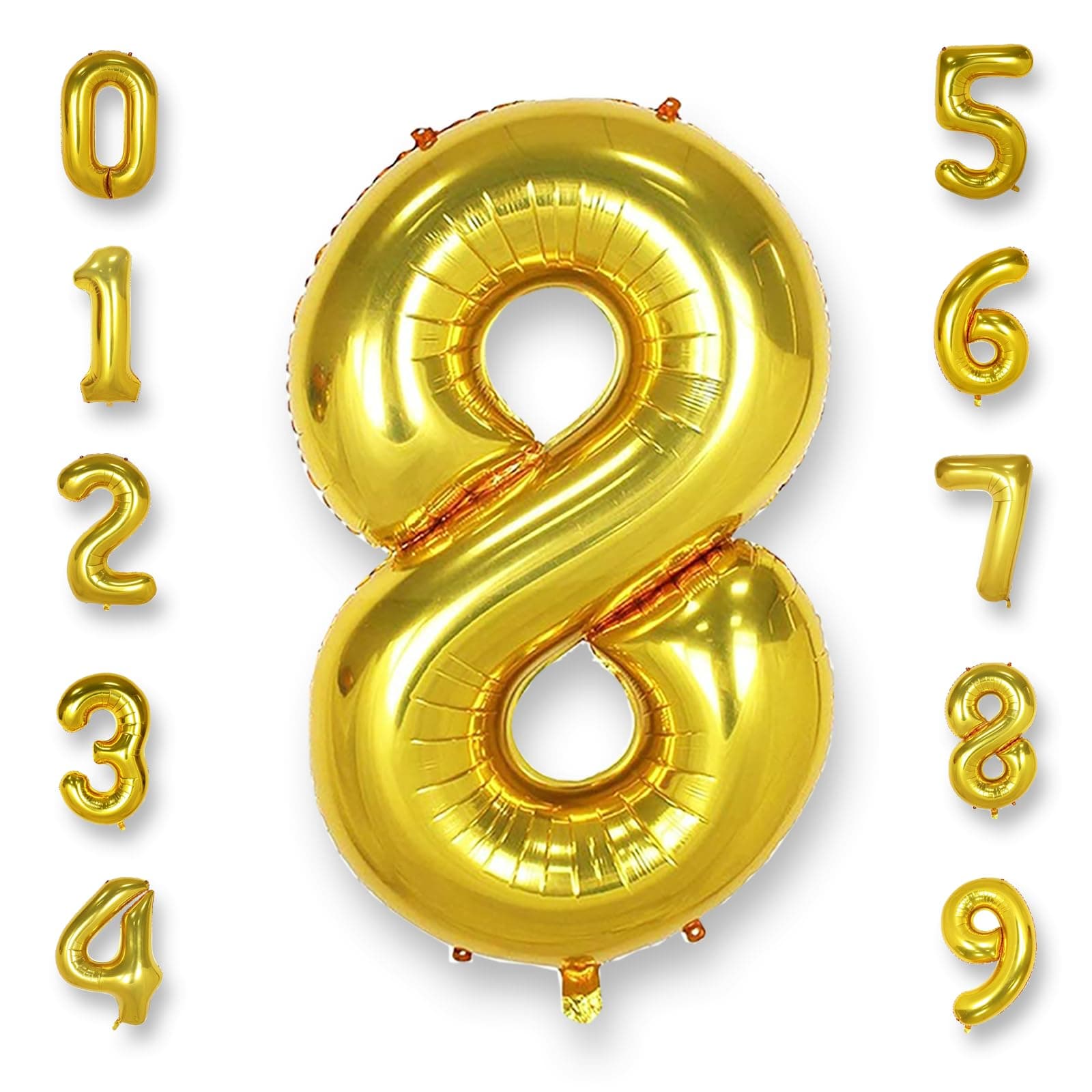 AULE Luftballon Zahl 8 Gold: XXL 101 cm Folienballon Geburtstag Gold 8 Jahre Zahlen 40 Zoll Helium Ballon Kinder Junge Mädchen Zahlenballon für Babyparty Jubiläum Deko