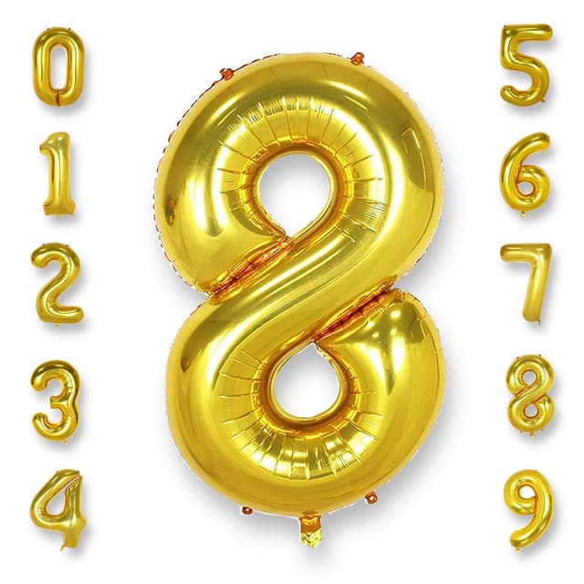 AULE Luftballon Zahl 8 Gold: XXL 101 cm Folienballon Geburtstag Gold 8 Jahre Zahlen 40 Zoll Helium Ballon Kinder Junge Mädchen Zahlenballon für Babyparty Jubiläum Deko