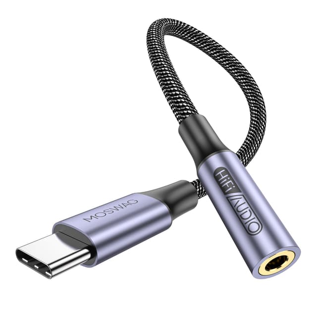 MOSWAG USB Typ C auf 3.5mm Kopfhörer Jack Adapter, Audio USB C auf Aux Dongle Kabel für iPhone 16 Pro Max/16 Pro/16 Plus/16/15 Pro/15, Samsung Galaxy S24 S23 S22 S21 S20, Huawei, Pixel, ipad und mehr 1 Pack Schwarz