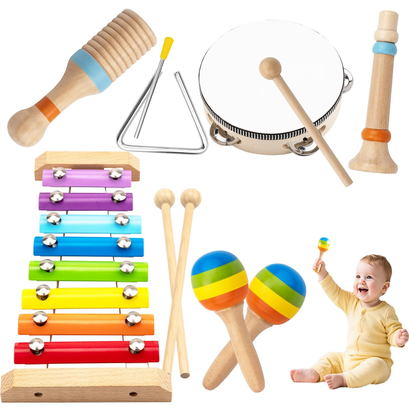 Baby Spielzeug ab 1 Jahr - Montessori Spielzeug ab 1 2 3 Jahr Musikinstrumente für Kinder ab 1 2 3 Jahr Musikinstrumente für Babys Holzspielzeug Geschenke 1-5 Jahr Mädchen Junge Geburtstag Weihnachten
