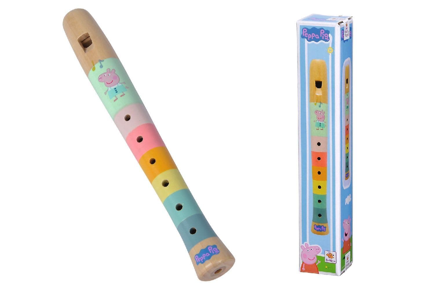 Eichhorn - Peppa Pig Bunte Holzflöte 20 cm lang, fördert die auditive Wahrnehmung der Kinder, erzeugt harmonische Töne, aus Schimaholz, ab 3 Jahren