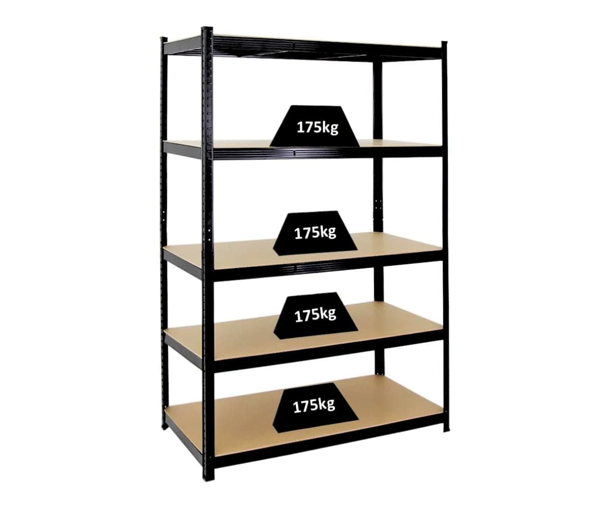 PROREGAL Schwerlastregal Taurus Schwarz 180x120x60cm Gesamtlast 875kg Kellerregal, Steckregal, Garagenregal, Lagerregal 180x120x60cm - Fachlast 175kg Schwarz