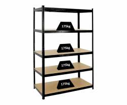 PROREGAL Schwerlastregal Taurus Schwarz 180x120x60cm Gesamtlast 875kg Kellerregal, Steckregal, Garagenregal, Lagerregal 180x120x60cm - Fachlast 175kg Schwarz Angebot bei HelloDeals