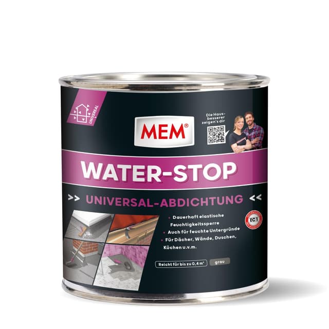MEM Water Stop Abdichtungsmasse, Universalabdichtung & Feuchtigkeitssperre für innen & außen, Sofort dichtend, Lösemittel-, silikon- & bitumenfrei, Grau, 1 kg Eimer 1 kg Single