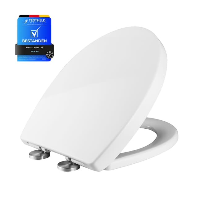 Ibergrif Toilettendeckel mit Absenkautomatik O WC Sitz Einfache Montage und Sauber,Klodeckel Quick-Release-Funktion,Antibakterielle,Passend für die Meiste Toilette,Belastbarkeit von 150kg,Weiß,M41002 Typ O WC-Sitz