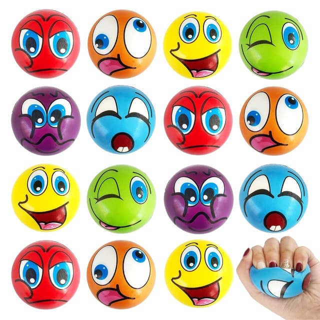 15Pcs Anti Stress Spielzeug Bälle,6CM Lustige Gesichter Softball,Mini Lächeln Gesicht Bälle,Mini Schaum Stressbälle,Verschiedene Emoticons Stressball,Antistressball Bälle Wutball für Kinder Erwachsene Bunte Lustige ball