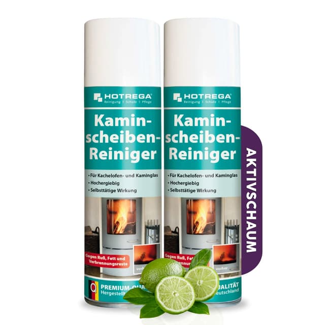 HOTREGA Kaminscheibenreiniger 2x 300ml | Selbsttägiger Kaminglasreiniger | Löst Ruß, Rauchharz & Fett selbsttätig und rückstandsfrei 2x 300 ml