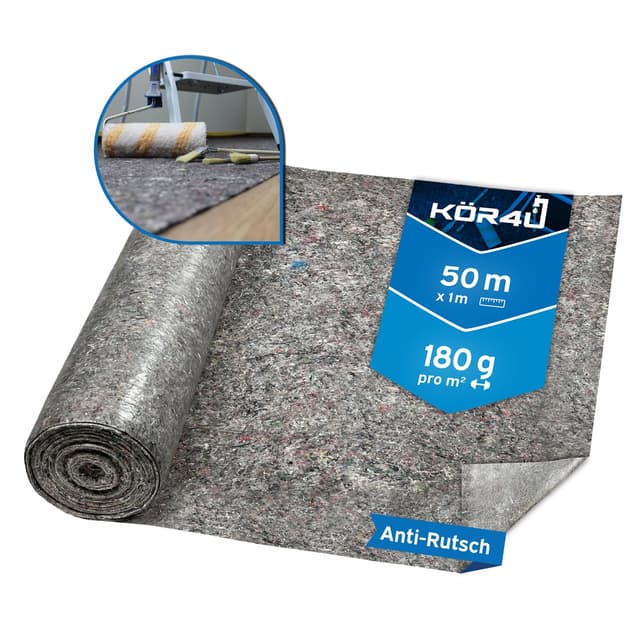 kör4u Malervlies 50m, 180g Abdeckvlies – Staubdichtes, Rutschfestes Malervlies für Renovierungen, Umzüge und Heimwerkerprojekte 180g 50m