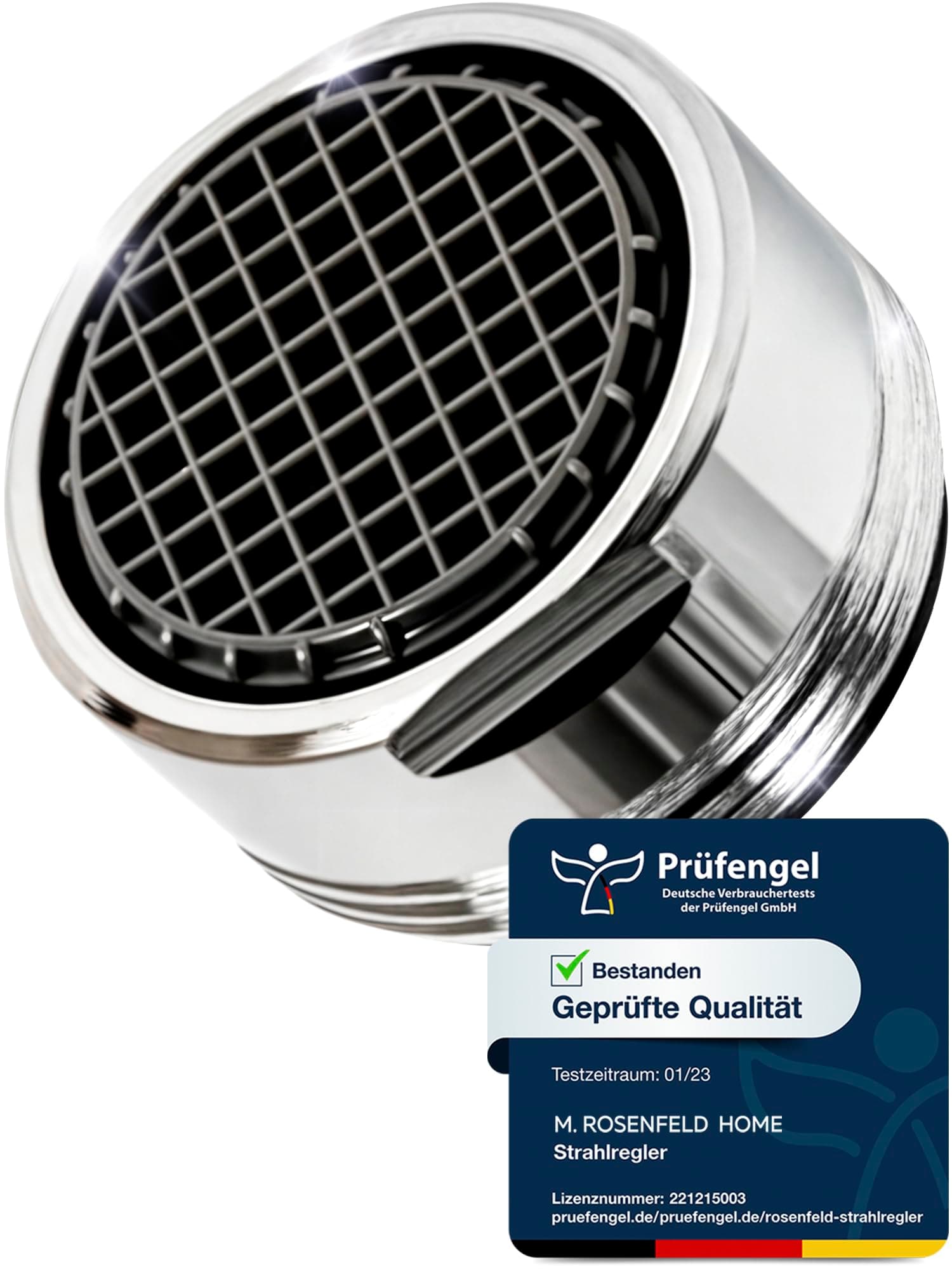 M. ROSENFELD HOME Strahlregler Wasserhahn Aufsatz Küche & Bad M24 Wassersparen 5 l/min - High Tech Anti Kalk Wasserhahn Sieb mit Kugelförmige Filter - Luftsprudler aus Messing - In Italien hergestellt 1 Chrom Sehr Wassersparend