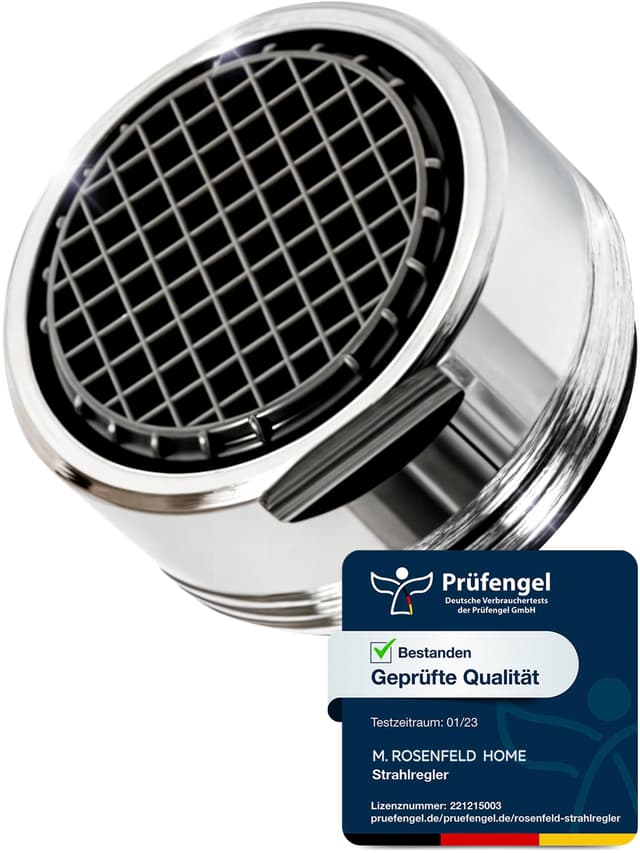 M. ROSENFELD HOME Strahlregler Wasserhahn Aufsatz Küche & Bad M24 Wassersparen 5 l/min - High Tech Anti Kalk Wasserhahn Sieb mit Kugelförmige Filter - Luftsprudler aus Messing - In Italien hergestellt 1 Chrom Sehr Wassersparend