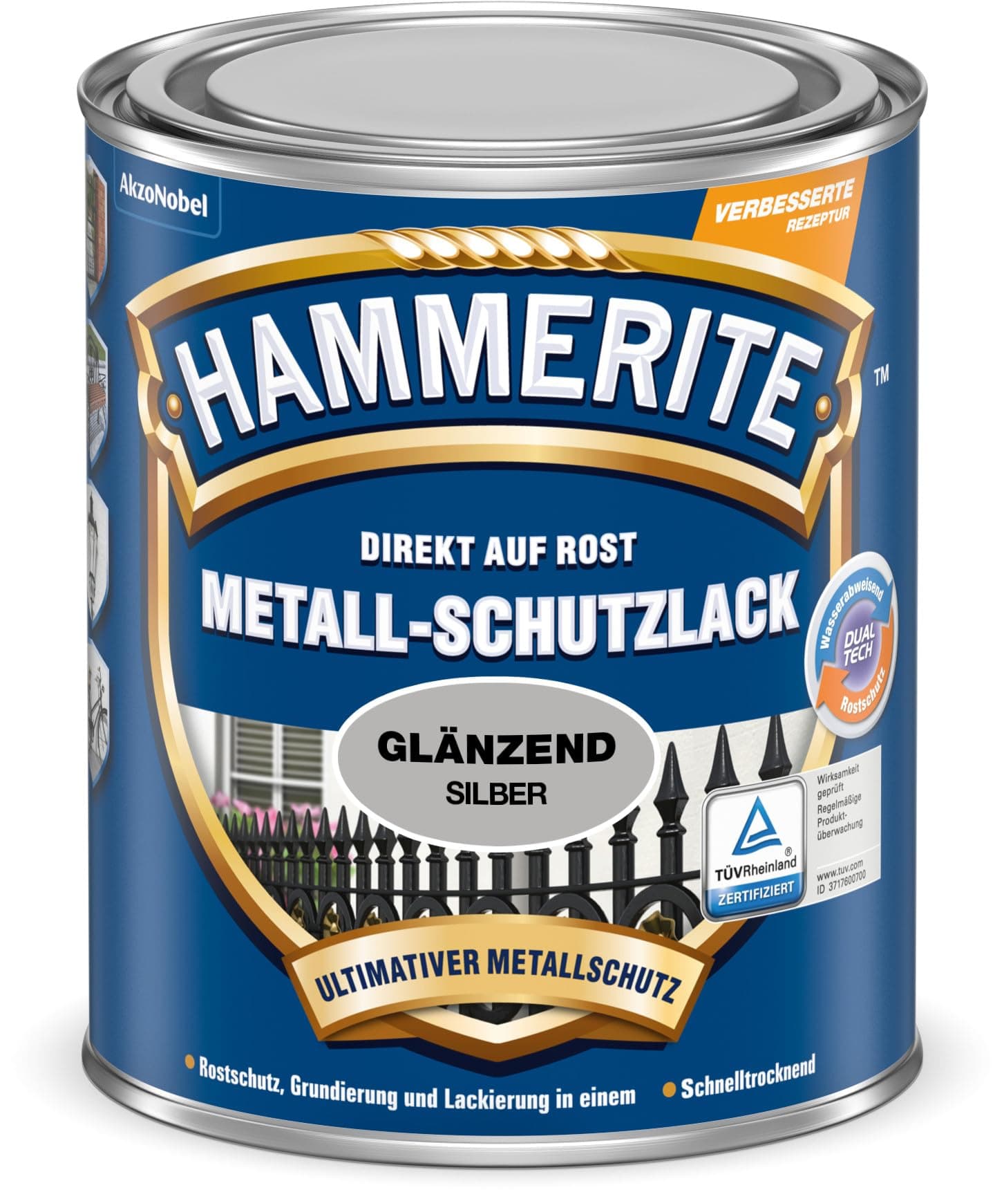 Hammerite Metallschutzlack Glänzend, Silber, 750ml Silber 750 ml