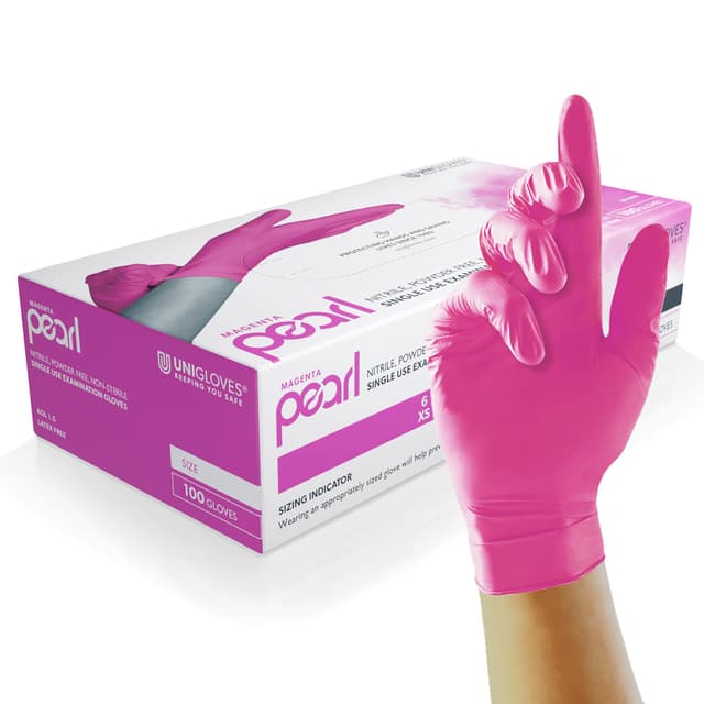 UNIGLOVES - Magenta PEARL® Passgenaue Einweghandschuhe aus Nitril | Lebensmittelecht, puderfrei & latexfrei | hohe Festigkeit & Haltbarkeit | 100 Stück | Einmalhandschuh M M Magenta