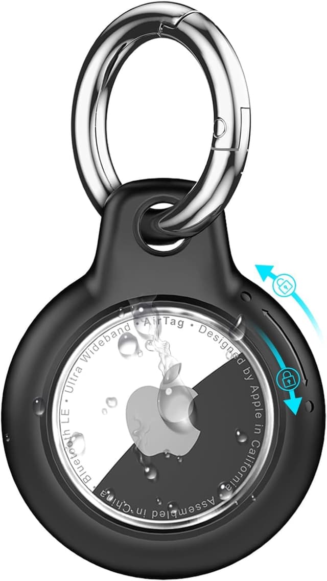 TNSNK Wasserdicht for Apple Airtag Holder hülle with Lock, Airtag Anhänger Schlüsselanhänger Case with Keychain for Luggage/Bicycles/Pets-(Black) C1- Black