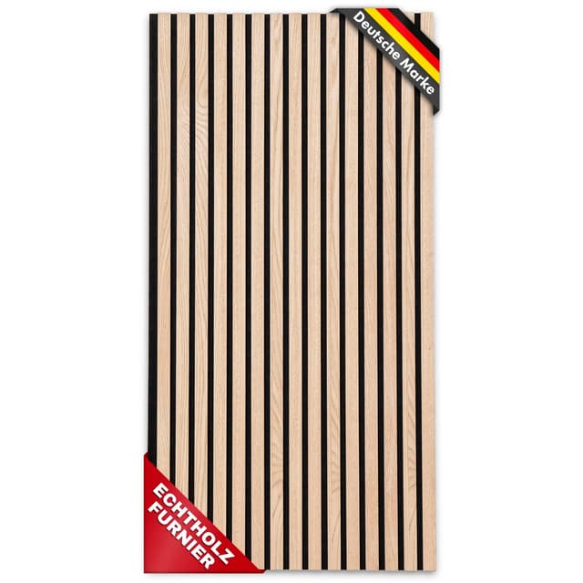Floordirekt 3D Akustikpaneele 118 x 60 cm, Wandpaneele mit Echtholzfurnier für eine angenehme Raumakustik, Lamellenwand Holz und Filz, Wandverkleidung als Schallschutz, Schalldämmung (White Oak) White Oak 118 x 60 cm