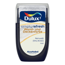 Dulux Simply Refresh Wand- und Deckenfarbe – Reinweiß 9010 – Tester 30 ml - Erfrischende, langlebige Innenfarbe für ein schönes Zuhause 30 ml (1er Pack) Reinweiss Angebot bei HelloDeals