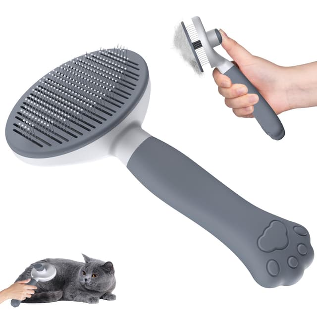 Zivacate Katzenbürste Hundebürste [Ergonomischer Griff & Ein-Klick-Reinigung & Patented Design] Selbstreinigende Bürste Für kurz- & langhaarige Hunde/Katzen/Kaninchen, Unterwollbürste(grau) Grey