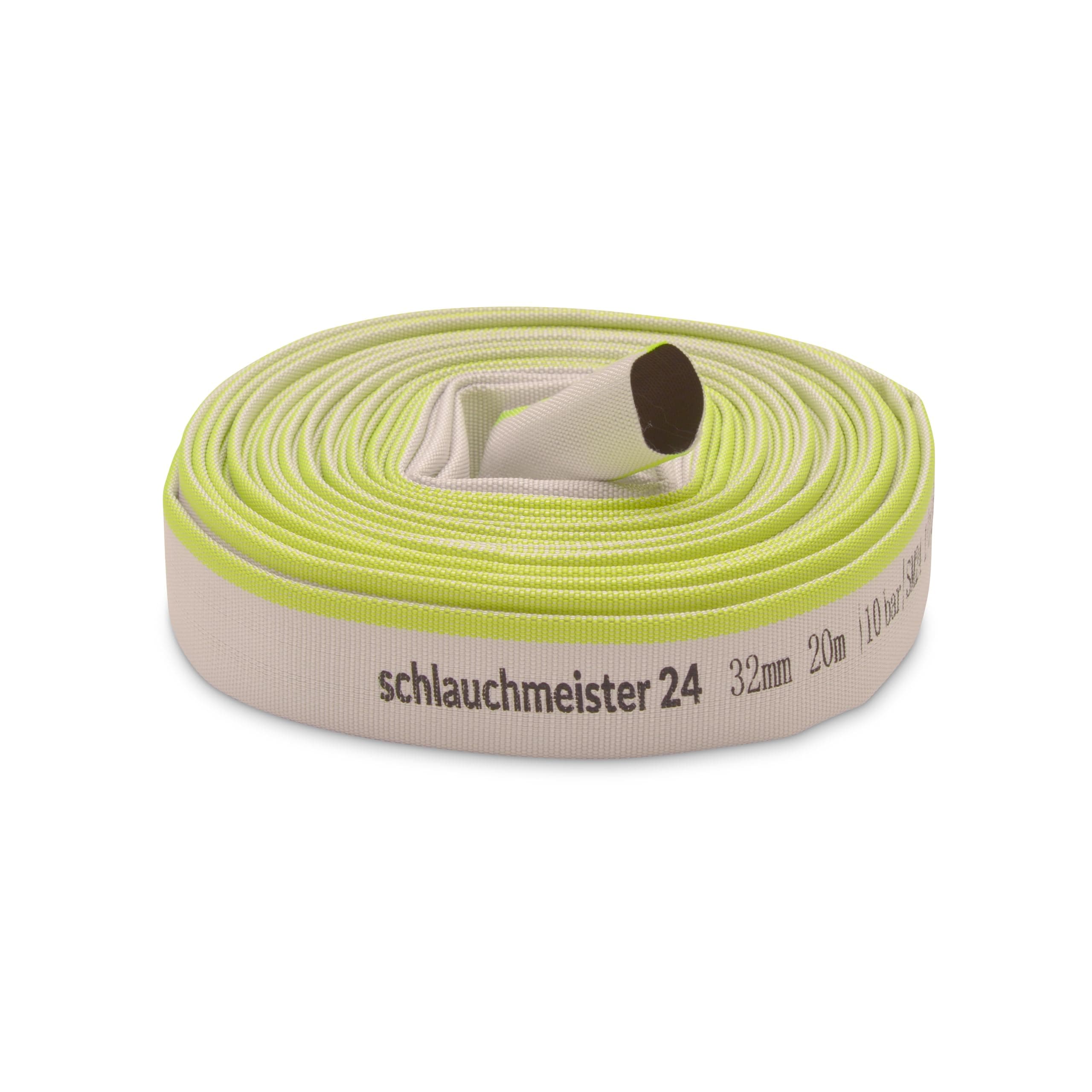 Ø 1 1/4 Zoll - 32 mm, 20 m Flachschlauch | Bauschlauch | Industrieschlauch | Synthetischer Gummi, Weiß mit Grün, 10 Bar, -20°C bis +60° Gewebe Ø 1 1/4 Zoll - 32 mm 20 Meter