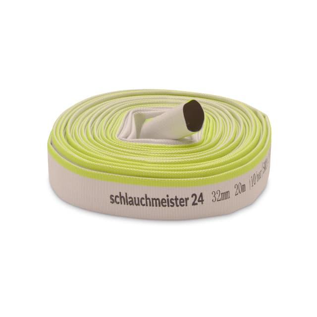 Ø 1 1/4 Zoll - 32 mm, 20 m Flachschlauch | Bauschlauch | Industrieschlauch | Synthetischer Gummi, Weiß mit Grün, 10 Bar, -20°C bis +60° Gewebe Ø 1 1/4 Zoll - 32 mm 20 Meter