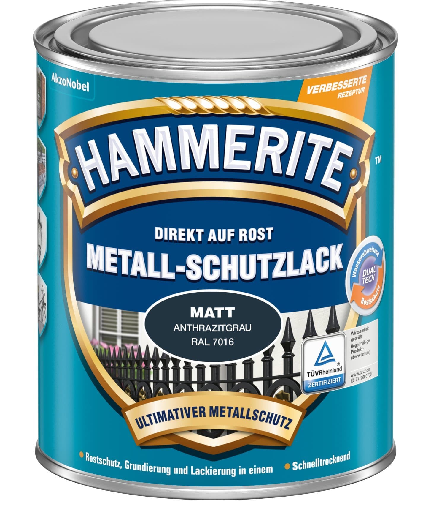 Hammerite Metallschutzlack Matt, 3in1 - Rostschutz, Anthrazitgrau, 750 ml Anthrazitgrau 750 ml (1er Pack)