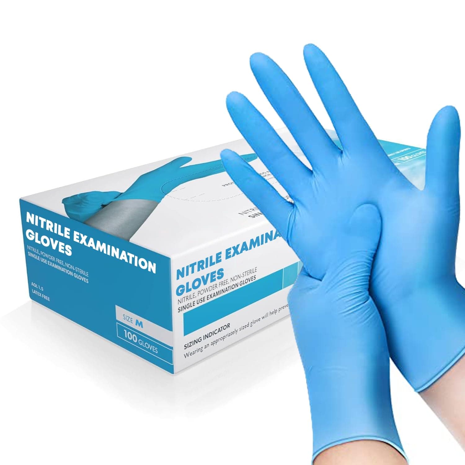 The Real Touch Einweghandschuhe, Blau Nitrilhandschuhe - Box mit 100 Stück, Einmalhandschuhe Puderfrei & Latexfrei, Nitril Handschuhe Einweg für Küche & Reinigung Blau M (Pack of 100)