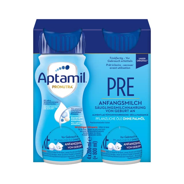 Aptamil Pronutra Pre – Anfangsmilch von Geburt an – Mit pflanzlichen Ölen ohne Palmöl – 6 x 4 x 200 ml Aptamil Advance PRE