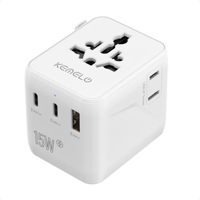 5 in 1 Reiseadapter Weltweit,Universal Adapter mit USB A,USB C,1 Weltweit Steckdose und 1 USA/JP Steckdose,Travel Reisestecker Internationaler Steckdosenadapter für EU USA UK Canada Japan Australien 15W Weiß