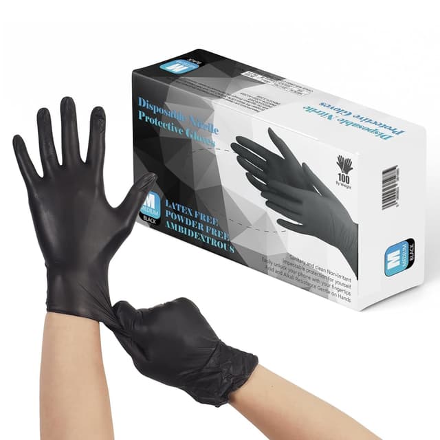 The Real Touch Einweghandschuhe, Schwarze Nitrilhandschuhe - 100 Stück Handschuhe, Puderfrei & Latexfrei Handschuhe Einweg, Einmalhandschuhe für Küche, Reinigung, und Medizin M (Pack of 100) Schwarz