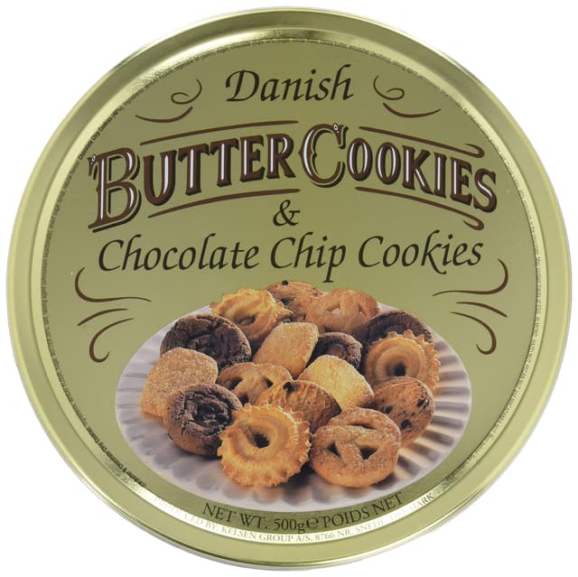 Danish Butter Cookies & Chocolate Chip Cookies, dänische Butterkekse, Gebäckmischung Dose, 500 g 500 g (1er Pack)