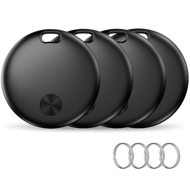 Smart Air Tracker Tag 4 Pack, Schlüsselfinder KeyFinder Kompatibel mit Apple Wo ist? APP (Nur iOS), Schlüsselfinder für Gepäck/Taschen/Brieftasche, IP67 Wasserdicht, Austauschbarer Akku (weTag mini) Rund schwarz