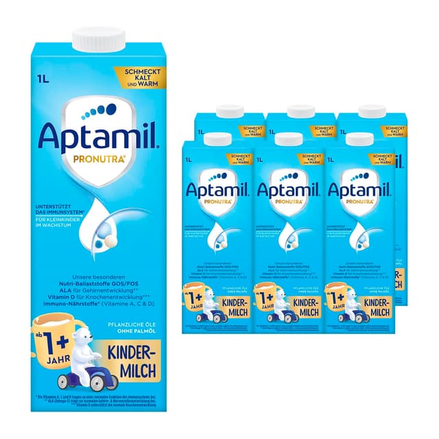 Aptamil Kindermilch 1+ 1 Liter trinkfertig (6er Pack), trinkfertig & praktisch, für Kleinkinder im Wachstum, mit Vitaminen A, C und D sowie ALA (Omega-3), Calcium und Jod, ohne Palmöl Aptamil Kindermilch ab 1 Jahr (1+) 1 l (6er Pack)