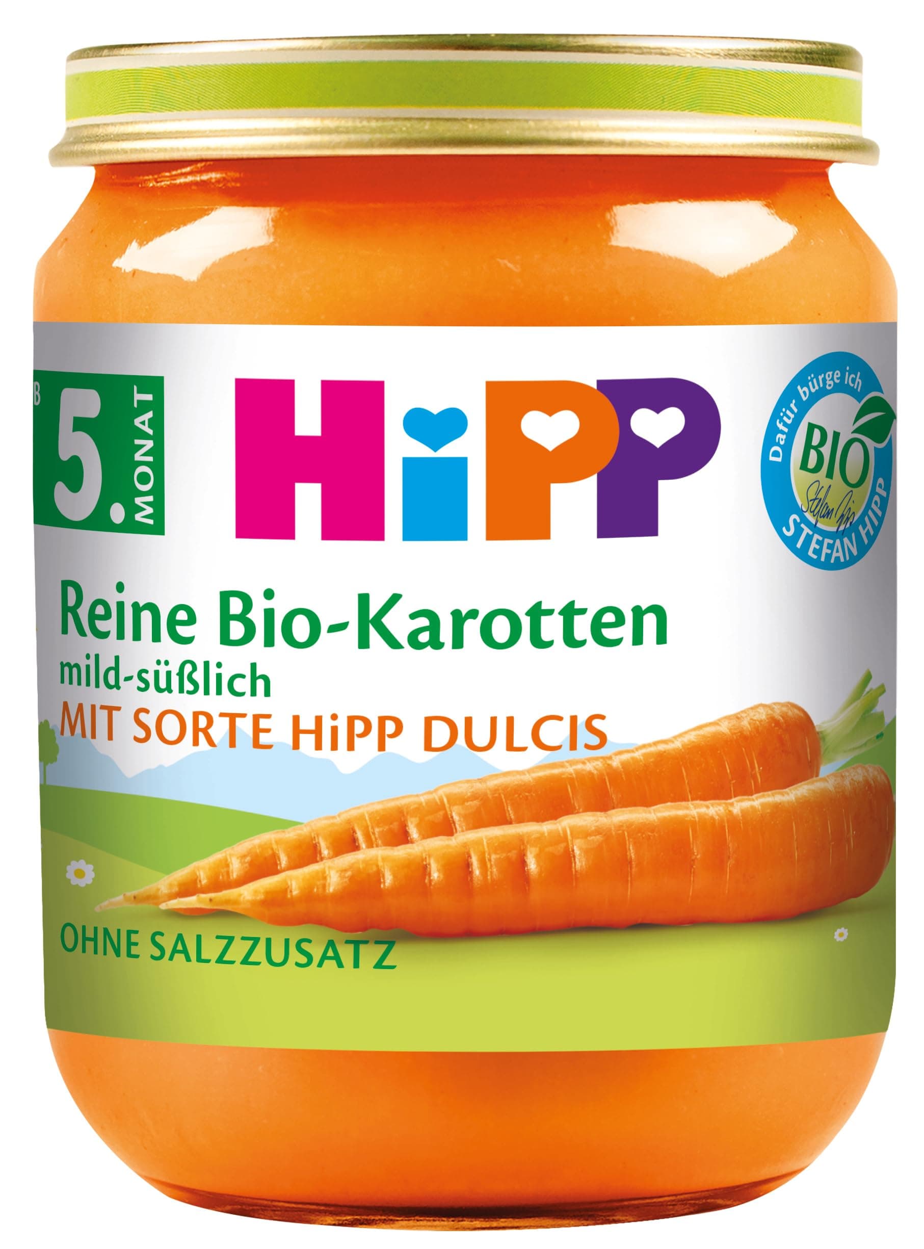 HiPP Bio Reine Karotte (6 x 125g), für Babys ab 5. Monat, ohne Salzzusatz, das Gemüse-Gläschen ideal zum Beikoststart, in bester Bio-Qualität Reine früh-karotten 125 g (6er Pack)