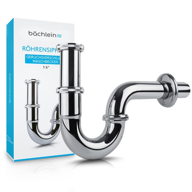 Wasserwelten Universal Siphon für Waschbecken & Waschtisch - Abflussgarnitur passgenau - Geruchsverschluss inkl. Gummimanschette + Einbauanleitung - Röhrensiphon Ablaufgarnitur Chrom - Standardlänge