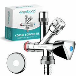 Engelbach® Kombi Eckventil 1/2 Zoll selbstdichtend mit Rückflussverhinderer - Für Kalt- und Warmwasserleitungen mit vielfältigen Anschlussmöglichkeiten Angebot bei HelloDeals
