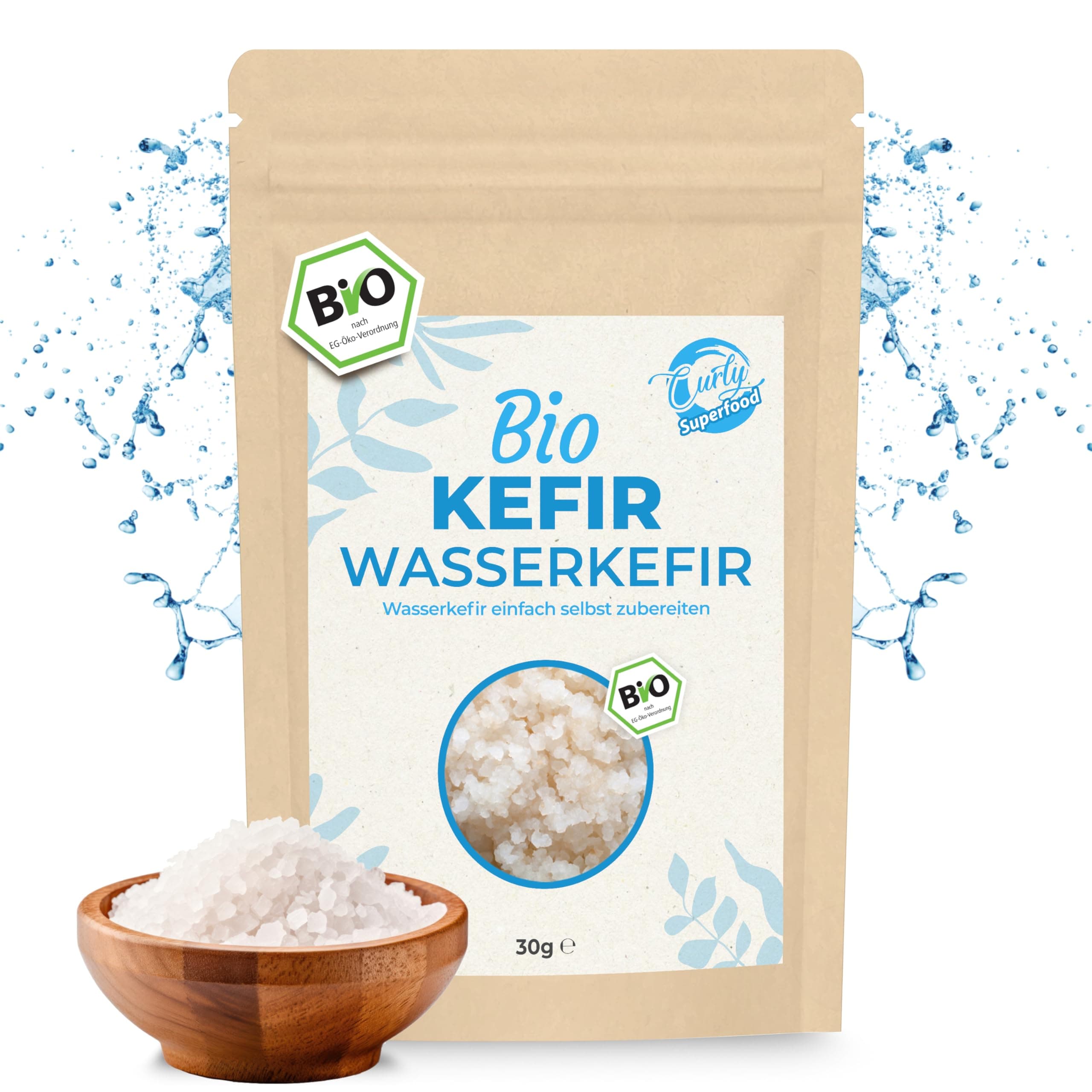 Curly Superfood Wasserkefir Kristalle Bio 30g inkl. Erfolgsgarantie & Anleitung - Besonders einfach frischen Wasserkefir herstellen (unendlich viel) - Frische Kefir Kristalle 30.00 g (1er Pack) 30 g (1er Pack)