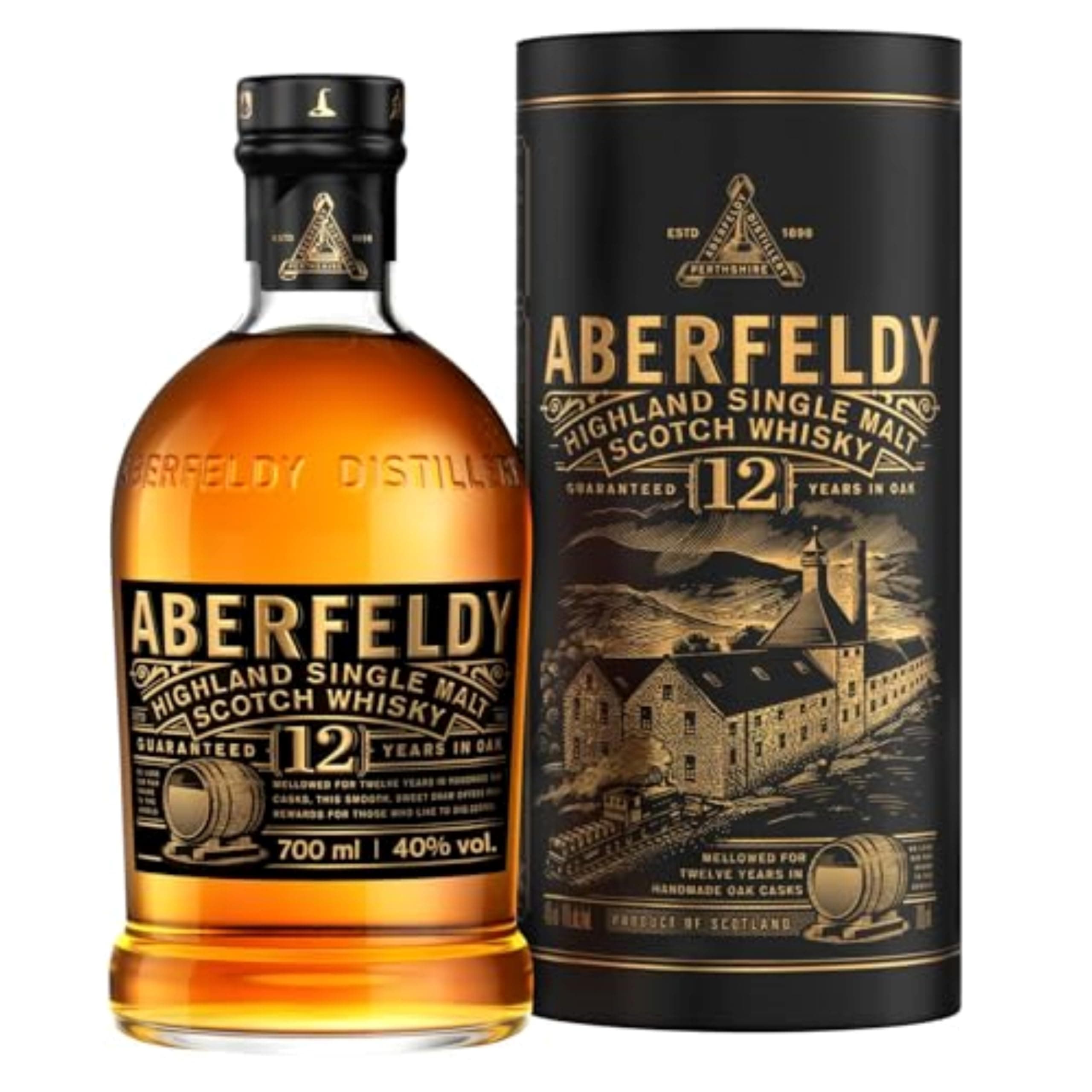 Aberfeldy 12 Jahre Single Malt Scotch Whisky, 40 Vol.-%, 70 cl/700 ml, Premium-Whisky, in vier verschiedenen Fassarten gereift Spice 0.7 l