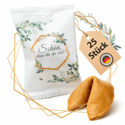 Lucky Treats Glückskekse - 25 Stück - Schön, dass du da bist - Gastgeschenke Hochzeit Deko - Sprüche auf Deutsch & Englisch - regional hergestellt 25 Stück Schön, dass du da bist - Weiß Angebot bei HelloDeals