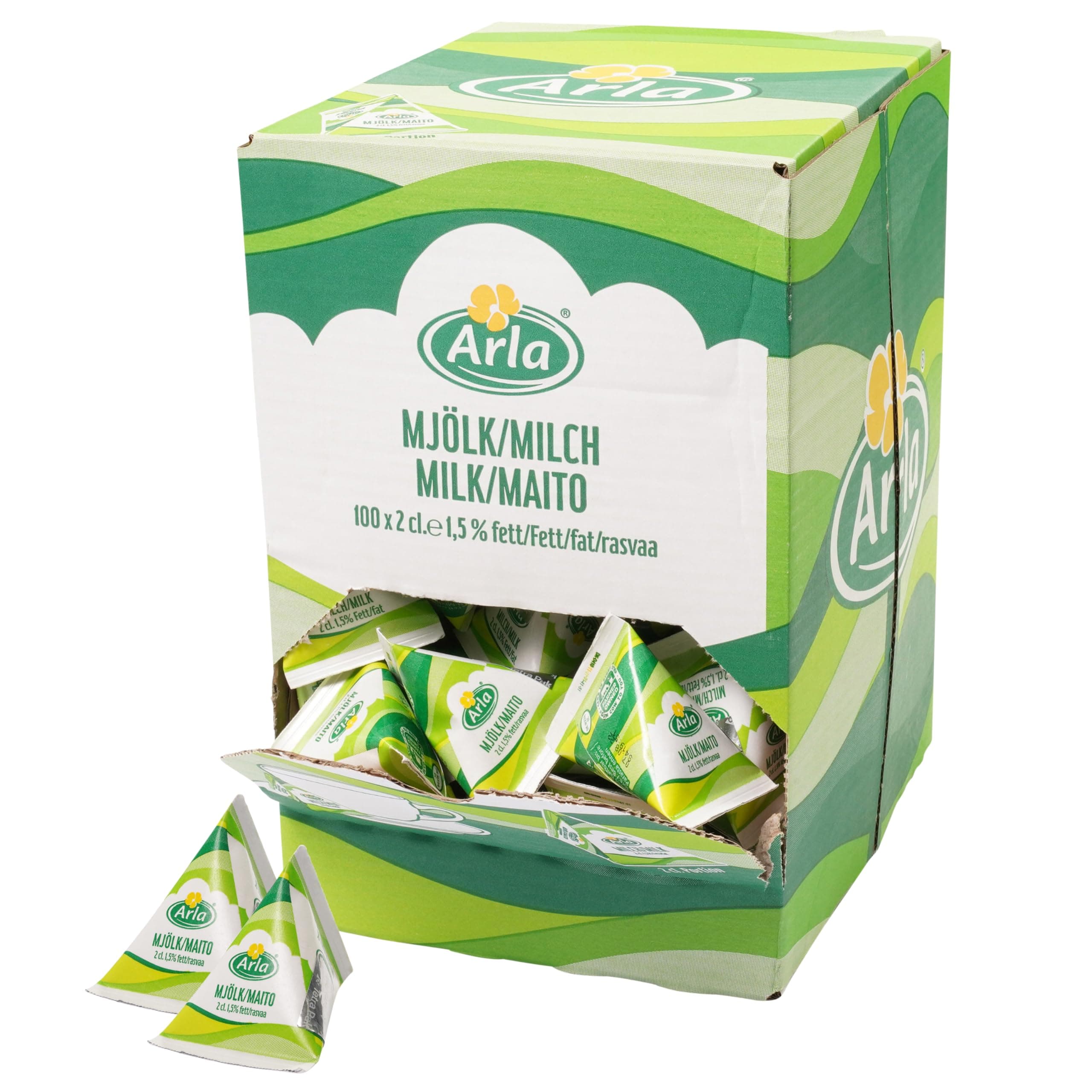 Arla Milch-Portion 1,5 % Fett, 100 Stk. je 20 ml - 2 kg Vorrats-Box - für Kaffee oder Tee