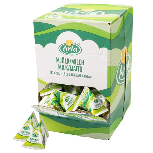 Arla Milch-Portion 1,5 % Fett, 100 Stk. je 20 ml - 2 kg Vorrats-Box - für Kaffee oder Tee
