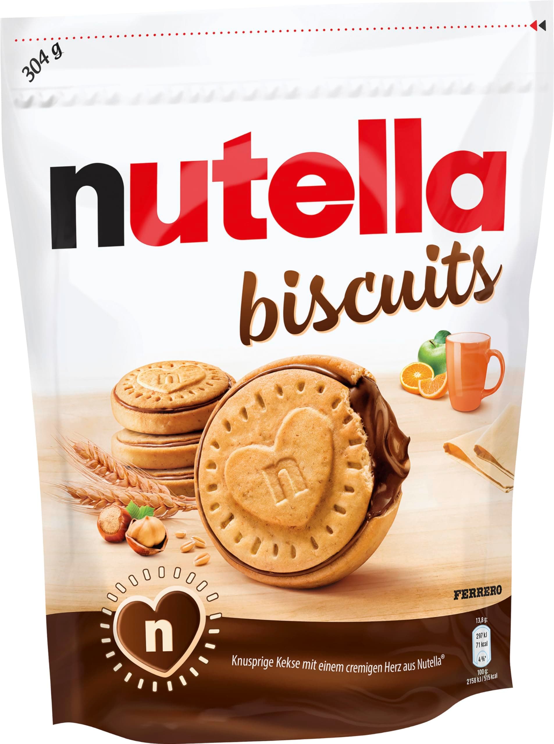 Ferrero nutella biscuits – Knuspriger Keks mit einem cremigen Herz aus nutella – 1 x 304 g Packung 304 gr nutella biscuits