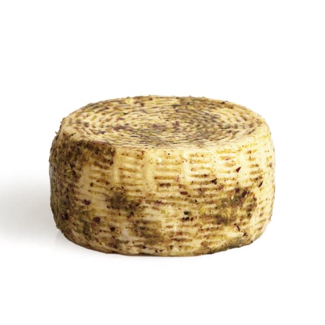 Pistazienkäse | Ziegen- und Schafskäse | Typisch sizilianisch | 450g | Verfeinert in der Kruste mit Olivenöl und Pistazien