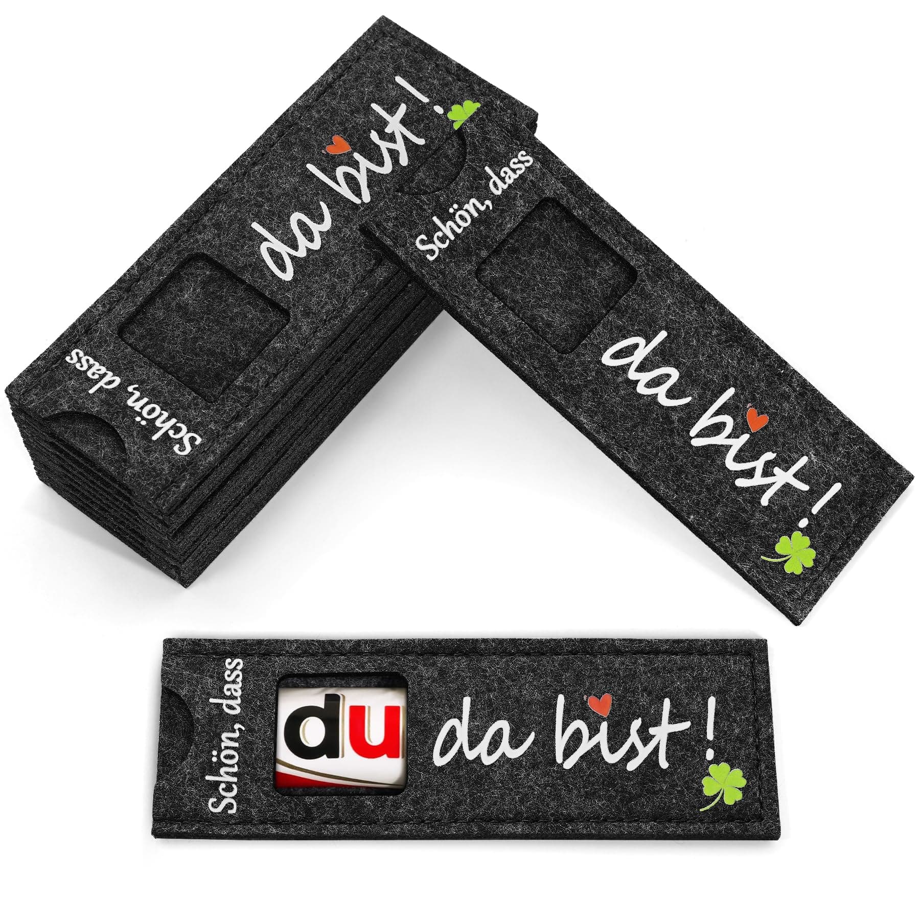 Schön, dass du da bist - 10 Stück - Filzhülle für schokolade ohne Schokolade - Gastgeschenk Gäste - Geschenk für Hochzeit Taufe Weihnachten Geburtstag Konfirmation (Schön, dass du da bist 10 Stück)