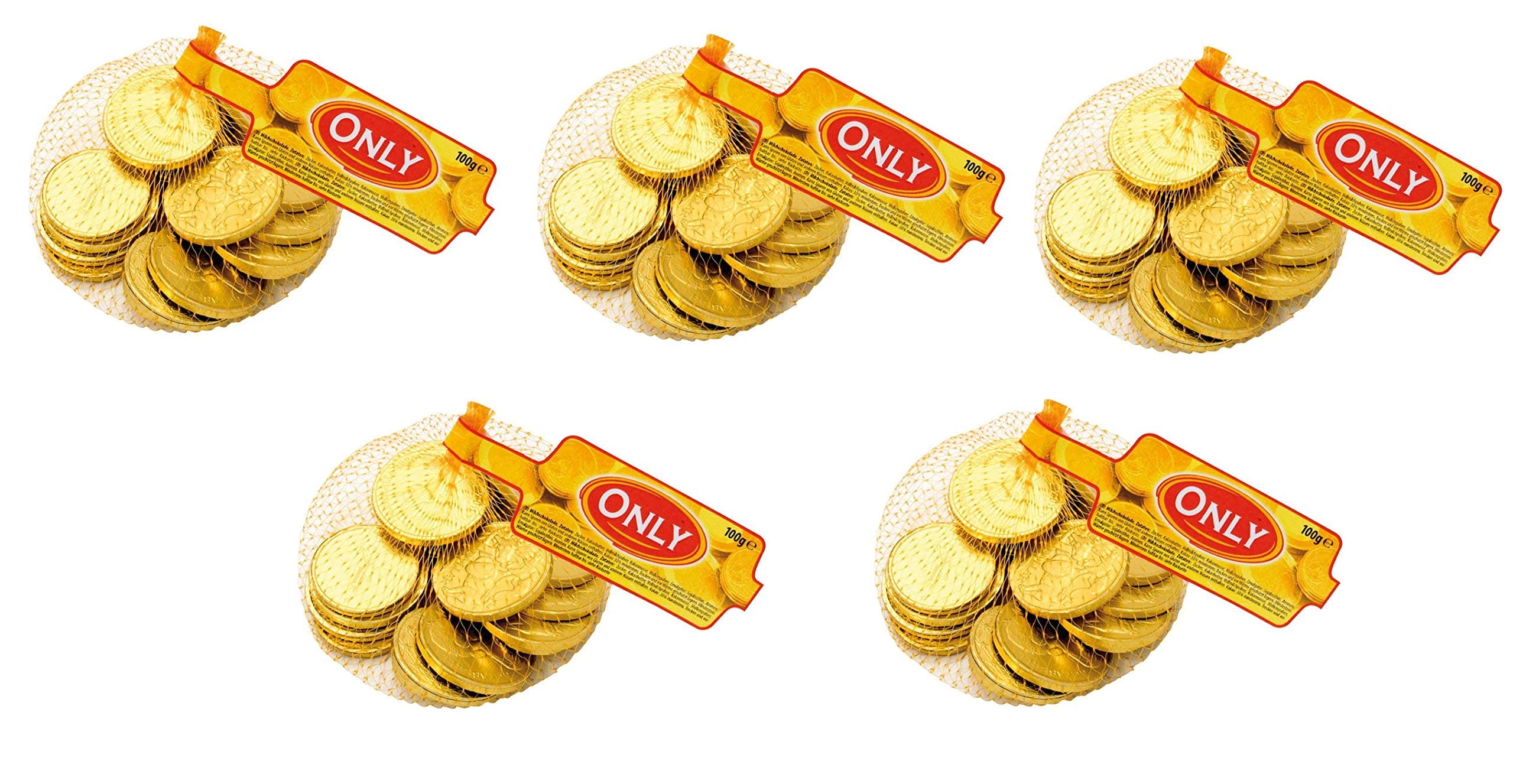 Only Schoko Goldmünzen 5x85g | Essbare Schokoladentaler in Goldfolie | Perfekt für Schatzsuchen, Kindergeburtstage, Wurfmaterial & Mitgebsel | Kakao 28%