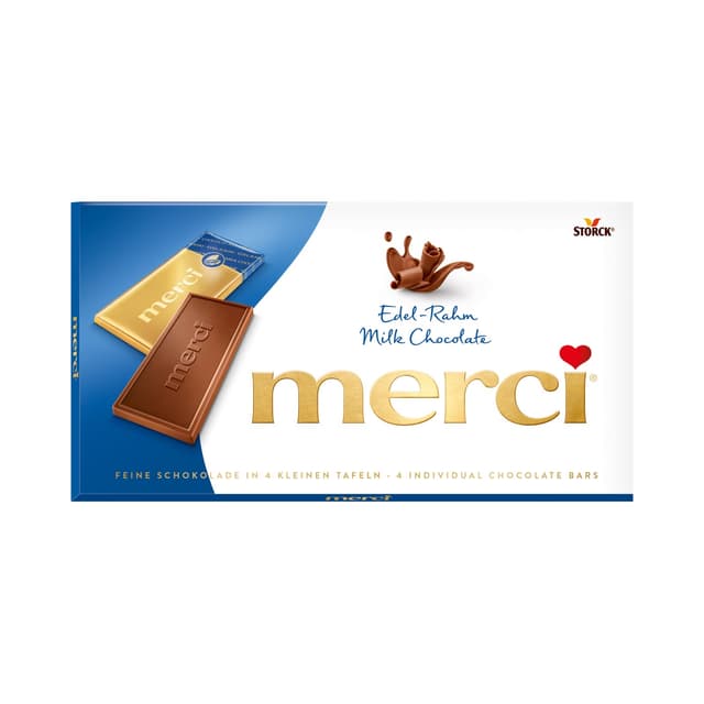 merci Tafelschokolade Edel-Rahm – 1 x 100 g – Feinste Täfelchen aus zartschmelzender Edel-Sahneschokolade – Süßigkeit in Goldpapier verpackt