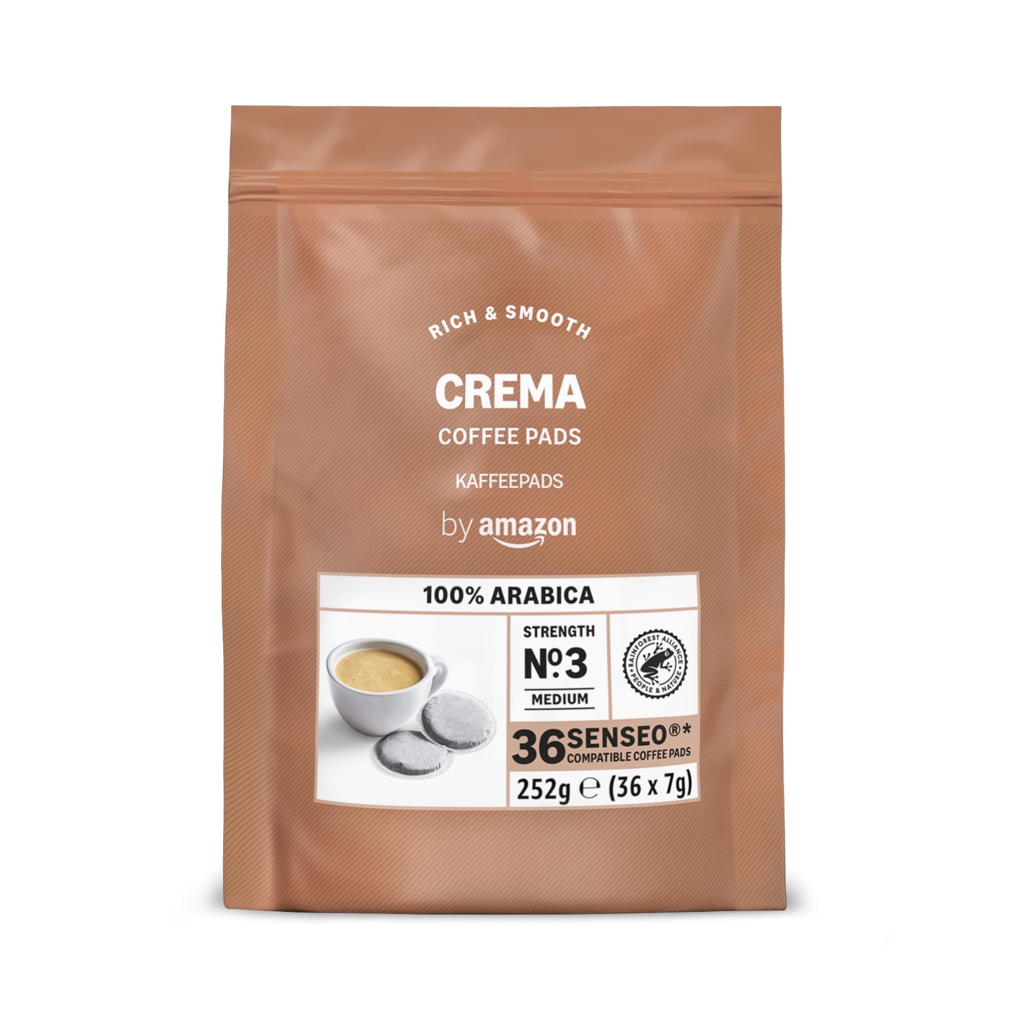 by Amazon Crema 100% Arabica-Kaffeepads, geeignet für Senseo-Maschinen, 36 Stück (1 Packung mit 36 Stück) – Rainforest Alliance-zertifiziert Crema 36 stück (1er Pack)