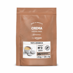 by Amazon Crema 100% Arabica-Kaffeepads, geeignet für Senseo-Maschinen, 36 Stück (1 Packung mit 36 Stück) – Rainforest Alliance-zertifiziert Crema 36 stück (1er Pack) Angebot bei HelloDeals