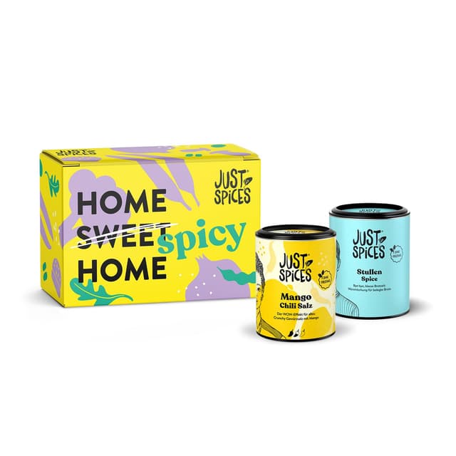 Just Spices Einzug Geschenkbox I Geschenkset mit 2 Gewürzdosen I Statt Salz & Brot I Geschenk für Einweihung, Richtfest und Umzug Zum Einzug Geschenkbox (2er)