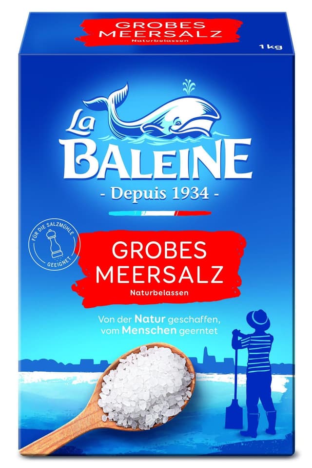 La Baleine - Meersalz grob - Vorteilspack 1 kg - geernted in Salzgärten in Südfrankreich am Mittelmeer - einzigartige Reinheit Meersalz grob 1 kg (1er Pack)