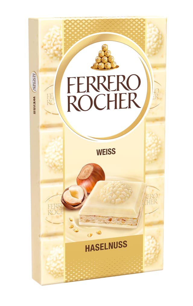 Ferrero Rocher Tafel – Weiße Schokolade mit Haselnuss – 1 x 90 g Schokoladentafel 90gr Weiss