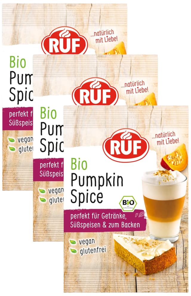 RUF Bio Pumpkin Spice Latte Würzmischung, Kürbispulver Gewürzmischung zum Verfeinern von Milch-Kaffee, Pumpkin Pie, Plätzchen, Porridge und Pancakes, vegan und glutenfrei, 1x10g
