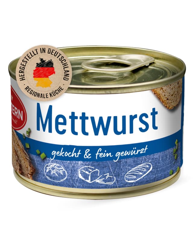 DREISTERN Mettwurst 160g I Mit Speck & Gewürzen I Herzhafte Spezialität in recyclebarer Konservendose I Lange Haltbarkeit dank natürlicher Konservierung I Hausmacher Qualität 160 g (1er Pack)